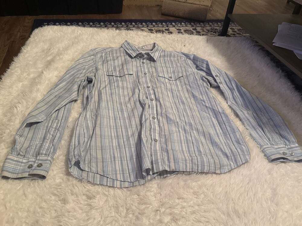 Calvin Klein Men's Blue Striped Long Sleeve Western Snap Button Shirt Size Large